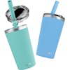 image:imageCUPKIN Stackable Stainless Steel Kids Cup Smoothie Tumbler Powder Coated Insulated Tumblers BPA Free Lid and Silicone Straw 8 Fl Oz Pack of 1 Bright BlueBlue  Green