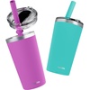image:imageCUPKIN Stackable Stainless Steel Kids Cup Smoothie Tumbler Powder Coated Insulated Tumblers BPA Free Lid and Silicone Straw 8 Fl Oz Pack of 1 Bright BlueGreen  Pink