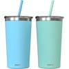 image:imageCUPKIN Stackable Stainless Steel Kids Cup Smoothie Tumbler Powder Coated Insulated Tumblers BPA Free Lid and Silicone Straw 8 Fl Oz Pack of 1 Bright BlueBlue  Green