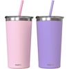 image:imageCUPKIN Stackable Stainless Steel Kids Cup Smoothie Tumbler Powder Coated Insulated Tumblers BPA Free Lid and Silicone Straw 8 Fl Oz Pack of 1 Bright BluePink  Purple