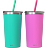 image:imageCUPKIN Stackable Stainless Steel Kids Cup Smoothie Tumbler Powder Coated Insulated Tumblers BPA Free Lid and Silicone Straw 8 Fl Oz Pack of 1 Bright BlueGreen  Pink
