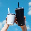 image:imageCUPKIN Stackable Stainless Steel Kids Cup Smoothie Tumbler Powder Coated Insulated Tumblers BPA Free Lid and Silicone Straw 8 Fl Oz Pack of 1 Bright BluePink  Purple