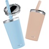 image:imageCUPKIN Stackable Stainless Steel Kids Cup Smoothie Tumbler Powder Coated Insulated Tumblers BPA Free Lid and Silicone Straw 8 Fl Oz Pack of 1 Bright BluePeach  Teal