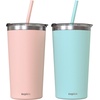 image:imageCUPKIN Stackable Stainless Steel Kids Cup Smoothie Tumbler Powder Coated Insulated Tumblers BPA Free Lid and Silicone Straw 8 Fl Oz Pack of 1 Bright BluePeach  Teal