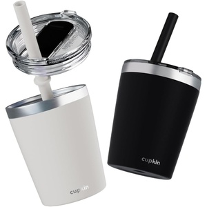 image:imageCUPKIN Stackable Stainless Steel Kids Cup Smoothie Tumbler Powder Coated Insulated Tumblers BPA Free Lid and Silicone Straw 8 Fl Oz Pack of 1 Bright BlueBlackWhite