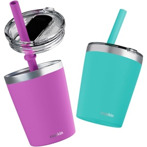 image:imageCUPKIN Stackable Stainless Steel Kids Cup Smoothie Tumbler Powder Coated Insulated Tumblers BPA Free Lid and Silicone Straw 8 Fl Oz Pack of 1 Bright BlueGreen  Pink