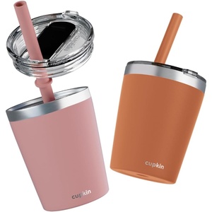 image:imageCUPKIN Stackable Stainless Steel Kids Cup Smoothie Tumbler Powder Coated Insulated Tumblers BPA Free Lid and Silicone Straw 8 Fl Oz Pack of 1 Bright BlueRust  Salmon