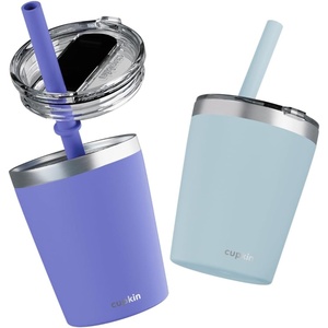 image:imageCUPKIN Stackable Stainless Steel Kids Cup Smoothie Tumbler Powder Coated Insulated Tumblers BPA Free Lid and Silicone Straw 8 Fl Oz Pack of 1 Bright BlueAqua  Periwinkle