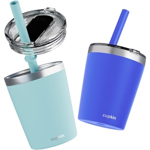 image:imageCUPKIN Stackable Stainless Steel Kids Cup Smoothie Tumbler Powder Coated Insulated Tumblers BPA Free Lid and Silicone Straw 8 Fl Oz Pack of 1 Bright BlueCobalt  Mint