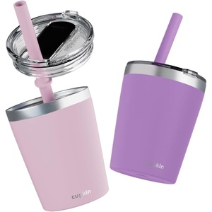 image:imageCUPKIN Stackable Stainless Steel Kids Cup Smoothie Tumbler Powder Coated Insulated Tumblers BPA Free Lid and Silicone Straw 8 Fl Oz Pack of 1 Bright BluePink  Purple