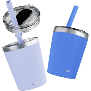 image:imageCUPKIN Stackable Stainless Steel Kids Cup Smoothie Tumbler Powder Coated Insulated Tumblers BPA Free Lid and Silicone Straw 8 Fl Oz Pack of 1 Bright BlueBlue  Gray